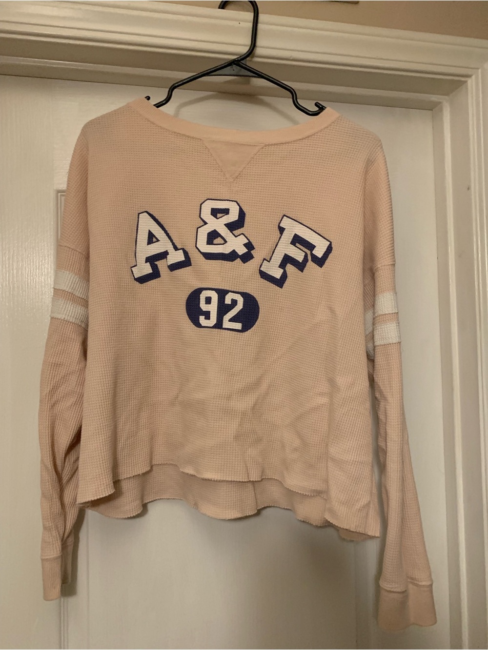 Abercrombie & Fitch Peach Waffle-Knit Crew with A&F 92 Logo